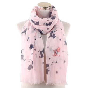 Catty White Cotton Scarf Scarves KittyNook Cat Company Pink